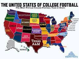 The United States Of College Football The Most Popular College Football Team By State Map College Basketball Teams College Football Teams College Football Map