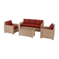 Take advantage of unbeatable inventory and prices from quebec's expert in construction & renovation. Hampton Bay Laguna Point 4 Piece Natural Tan Wicker Outdoor Patio Conversation Seating Set With Sunbrella Henna Red Cushions Yahoo Shopping