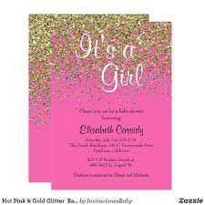 Hot Pink Gold Glitter Baby Shower Invite Zazzle Com Gold Glitter Baby Shower Baby Shower Invitations Baby Shower Invites For Girl