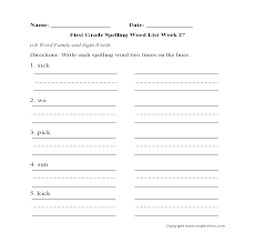 Grade level for each word was determined based upon difficulty, pattern of occurrence in children's writing across grades, and grade placement on current vocabulary lists and spelling materials. Spelling Worksheets First Grade Spelling Words Worksheets