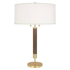 Robert Abbey Lighting Dexter Modern Brass Walnut Table Lamp With Drum Shade 205 Destination Lighting