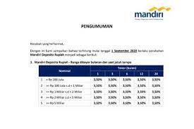 Begitu juga dengan deposito senilai di atas rp100 miliar, yang diberikan bunga sebesar 3,00 persen per tahun untuk semua tenor. Deposito Mandiri Terbaru 2021 Minimal Syarat Bunga Bankir