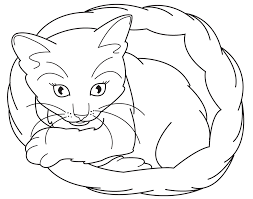 A simple picture to color showcasing a sleeping cat. Cartoon Cat Sleeping Coloring Home