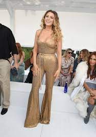 Blake Lively Wears Nude Gold Sequin Jumpsuit at Michael Kors' NYFW Show