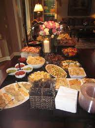 Simply slice up the breakfast meal and serve in cups of syrup, like ravishing radish did for this event. Engagement Party Food Table