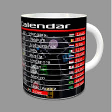 Discover with us the grand prix and the tracks included! F1 2021 Race Calendar Mug