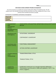 Btec Business Level 3 Unit 6 Workbook Principles Of Management Teaching Resources