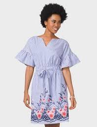 Striped Floral Embroidered Ruffle Sleeve Dress Latest Fashion Dresses New Arrival Dress Dresses