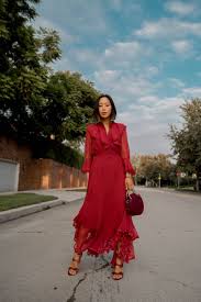 All Dressed Up In Red Song Of Style Red Flowy Dress Fashion Week Street Style Red Fashion