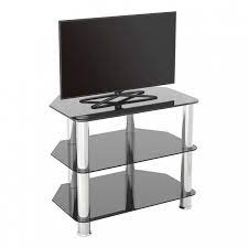 Glass living room entertainment units and tv stands often sit at the focal point of the room so appearance matters. Avf Sdc Series Black Glass 32 Inch Corner Tv Stand Chrome Sdc600 A