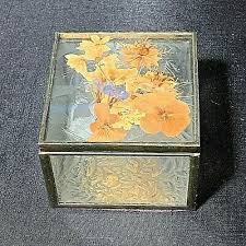 Your bouquet is almost as available in silver with sterling plated posts, gold with 10k plated posts and bronze with jewelry grade posts. Vintage Lead Etched Glass Jewelry Trinket Box Pressed Flowers Ebay