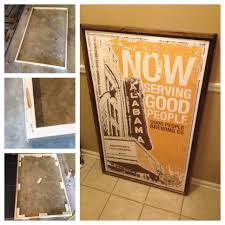 Diy Poster Frame Make Frame Out Of Stained 1x2 S Screwed Together Using Pocket Holes Glue Wood Supports Inside Frame Diy Poster Frame Diy Frame Frame Crafts