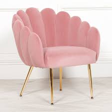Aurora Art Deco Pink Velvet Scalloped Occasional Chair Gold Legs Shell Armchair Furniture La Maison Chic Luxury Interiors Pink Velvet Chair Armchair Furniture Pink Chair