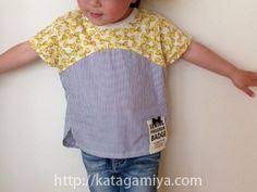 型紙販売 ハギレの活用が出来る 夏にぴったりの子供用ドルマンtシャツプルオーバー型紙 ニット 布帛の異素材使いでカットソーの着心地と布帛の涼しさの組み合わせ ちゃきステ 子供服 型紙 子供服 服