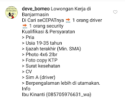 Lowongan kerja bombana kali ini mencakup untuk perusahaan besar, kecil, karyawan swasta, hingga negeri. Lowongan Kerja Banjarmasin