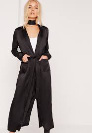 Missguided Satin Belted Duster Coat Black 63 Missguided Lookastic