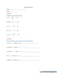 Select number of each type of equations: Grade 2 Algebra Worksheet