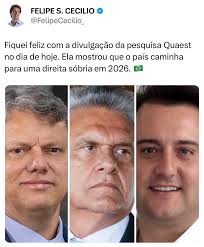 Fiquei feliz com a divulgação da pesquisa Quaest no dia de hoje. Ela  mostrou que o país caminha para uma direita sóbria em 2026. 🇧🇷