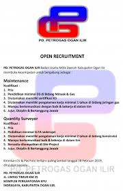 Lowongan kerja pt pertamina bina medika lulusan sma smk d3 s1 s2 semua jurusan terbaru juni 2021. Info Lowongan Kerja Pd Petrogas Ogan Ilir
