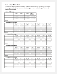 eye drop schedule sheet template printable medical forms letters sheets