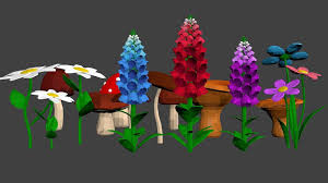 Mushroom And Flower Low Poly Set 3d Model Low Poly Low Poly 3d Models Flowers