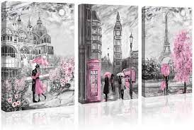 British garden birds art print room decor. Buy Paris Decor Canvas Wall Art For Living Room Girls Bedroom Pink Paris Theme Oil Painting London Big Ben Tower Eiffel Canvas Prints Europe Black And White Buildings Picture Wall Decoration For