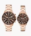 His and Hers Multifunction Rose Gold-Tone Stainless Steel Watch ...