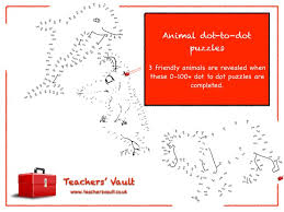 Connect the dots in order to reveal the animal. Animal Dot To Dot Pictures 0 100 Teaching Resources