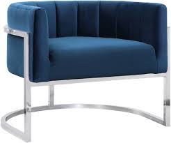 Alex navy blue velvet accent chair. Maesta Navy Blue Velvet Silver Modern Accent Chairs Contemporary Accent Chairs