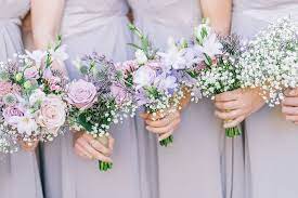 Rustic Marquee Wedding In Yorkshire With A Lavender And Dove Grey Colour Scheme With Bride In C Lilac Wedding Flowers Bridesmaid Flowers Purple Wedding Flowers