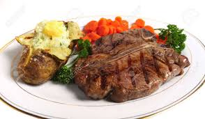Veal stock, veal stock, water, smoked herring, ground black pepper and 8 more. A Porterhouse Or T Bone Steak Served With Baked Potato And Stock Photo Picture And Royalty Free Image Image 7859796