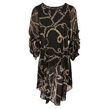 Discover plus size women's gold tunics here. Black Gathered Sleeve Fishtail Tunic With Gold Chain Design By Frank Lyman At Walk In Style