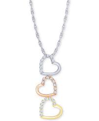 Check spelling or type a new query. Macy S Diamond Tricolor Triple Heart 18 Pendant Necklace 1 5 Ct T W In 10k Gold White Gold Rose Gold Reviews Necklaces Jewelry Watches Macy S