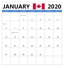 Print January 2020 Canada Calendar Holiday Calendar Canada Calendar Federal Holiday Calendar