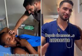 Mulher reencontra 'médico bonitão' após vídeo de atendimento para retirada de furúnculo viralizar; assista