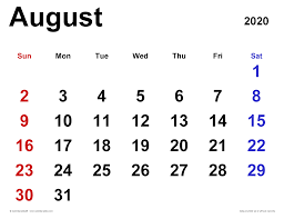 Maybe you would like to learn more about one of these? August 2020 Calendar Templates For Word Excel And Pdf