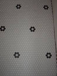 Black And White Hex Tile Bathroom Floor How To Add Flower Mosaic To Hexagon Tile Mesh Black And White Tiles Bathroom White Bathroom Tiles Tile Bathroom