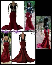 Maroon Black Lace Bodice Mermaid Matric Dance Dress With A Low Open Back Long Sleeves And A V Neckl Backless Dress Formal Matric Dance Dresses Matric Dress