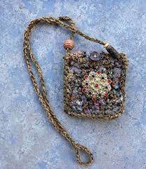 Mojo Amulet Bag Necklace Old Tree Hippie Tribal Medicine Crystal Bags Medicine Bag Fiber Jewelry
