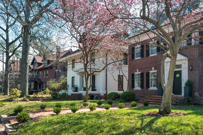 Classic St. Louis brick architecture during summer, AI generated
