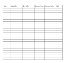 mileage log sheet template