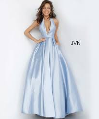 Jvn60772 Dress Blue Halter Neck Open Back Prom Ballgown