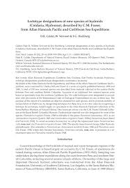 PDF) Lectotype designations of new species of hydroids (Cnidaria,  Hydrozoa), described by C.M. Fraser, from Allan Hancock Pacific and  Caribbean Sea Expeditions