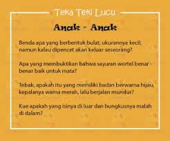 10 teka teki lucu dan menjebak part 7 teka teki sulit teka teki di ambil dari kredit berikut : Teka Teki Lucu Anak Anak Dan Jawabannya Mudah