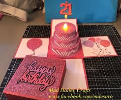 Download Exploding Box 21st Birthday 3d Cake Card 3d Cake Made From An Svg From Digi Playground Using Ctmh Cardstock Crafts Exploding Box Card Happy Birthday Balloons