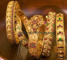 Lakshmi Gemstone Gold Bangles Gold Bangles Design Bangles Jewelry Designs Gold Jewellery Design