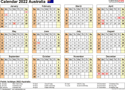 Template 4:calendar 2022 australia for pdflandscape, 2 pages, days aligned. Australia Calendar 2022 Free Printable Pdf Templates