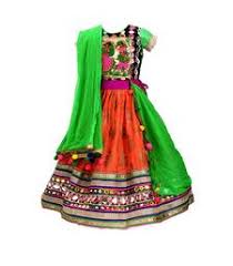 Orange Embroidered Cotton Stitched Lehenga