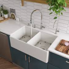 Brooks ii farmhouse fireclay 33 50/50 double kitchen sink, white, care kit by sinkology (1) $387. Alfi Brand Ab538 Double Bowl Smooth Fireclay Farmhouse Apron Kitchen Sink