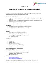 Contoh surat lamaran kerja lengkap & terbaru 2019 yang baik dan benar / eyd, umum, tulisan tangan, guru, rumah sakit, perusahaan, tulis tangan, pt, pabrik. Lowongan It Helpdesk It Support Pt Godrej Indonesia Stmik Sinar Nusantara
